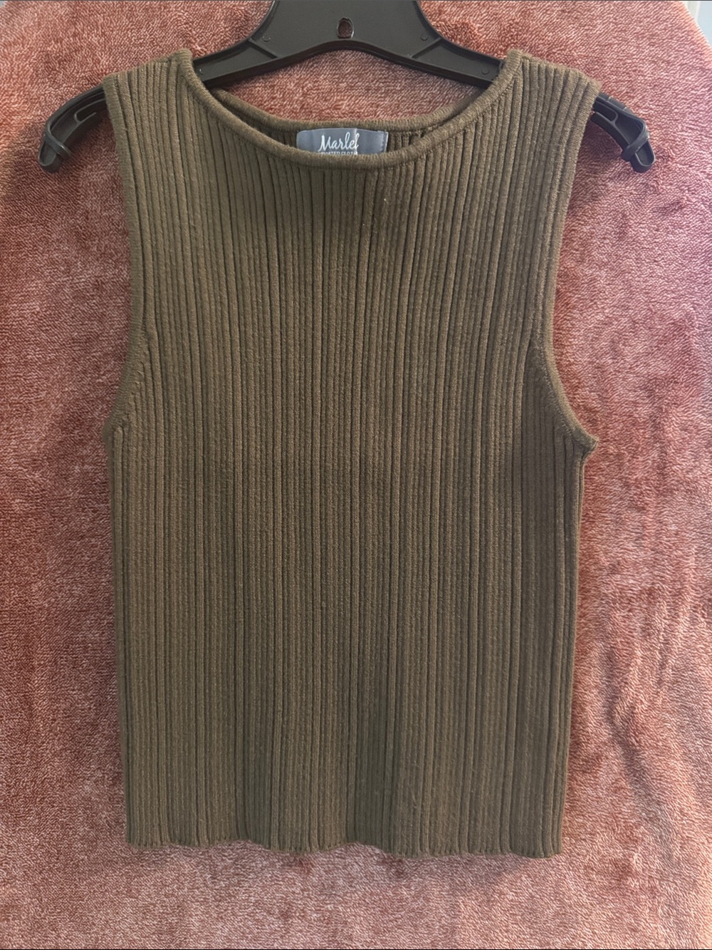Marled Olive Ribbed Knit Crewneck Sleeveless Sweater - Men